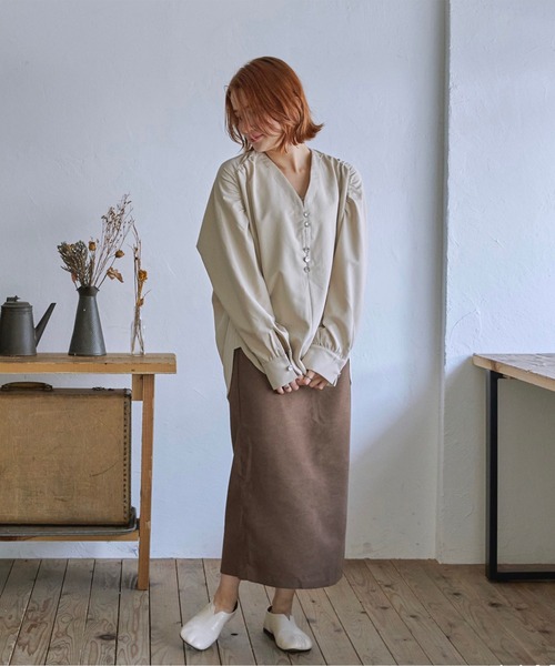 t a r o s u（タロス）の「warm simple slit skirt/ウォームシンプルスリットスカート（スカート・レディース・ベージュ/ブラウン・FREE）」の7枚目の写真