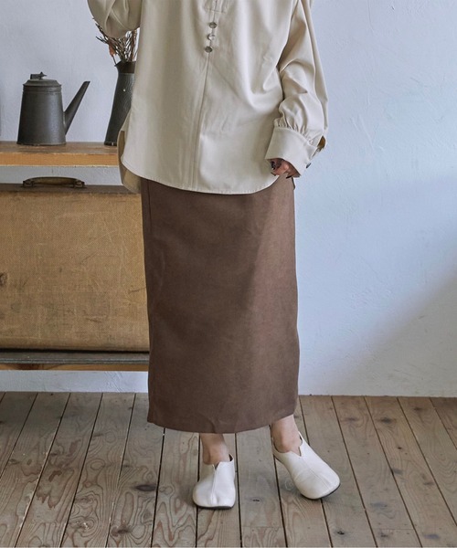 t a r o s u（タロス）の「warm simple slit skirt/ウォームシンプルスリットスカート（スカート・レディース・ベージュ/ブラウン・FREE）」の3枚目の写真