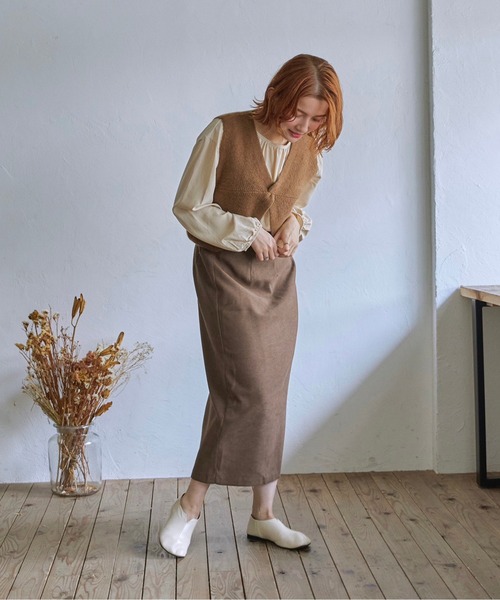 t a r o s u（タロス）の「warm simple slit skirt/ウォームシンプルスリットスカート（スカート・レディース・ベージュ/ブラウン・FREE）」の10枚目の写真