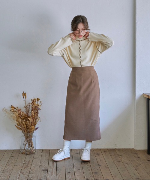 t a r o s u（タロス）の「warm simple slit skirt/ウォームシンプルスリットスカート（スカート・レディース・ベージュ/ブラウン・FREE）」の11枚目の写真