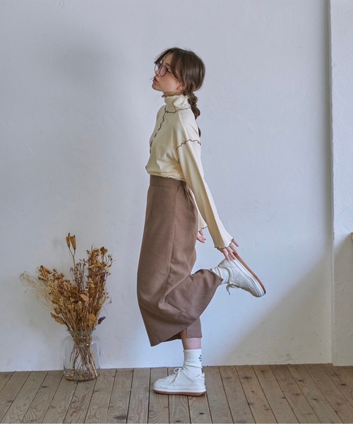 t a r o s u（タロス）の「warm simple slit skirt/ウォームシンプルスリットスカート（スカート・レディース・ベージュ/ブラウン・FREE）」の13枚目の写真