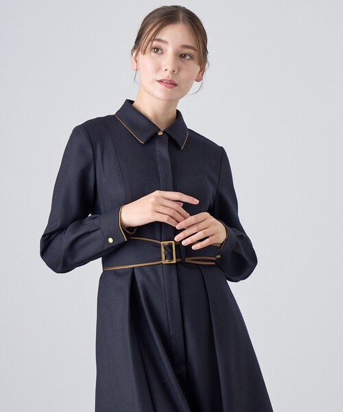 ANAYI ウールフラノ タックシャツワンピース 38 黒 ANAYI（アナイ）の「ウールフラノタックシャツ ワンピース