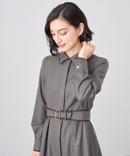 ANAYI ウールフラノ タックシャツワンピース 38 黒 ANAYI（アナイ）の「ウールフラノタックシャツ ワンピース（ワンピース