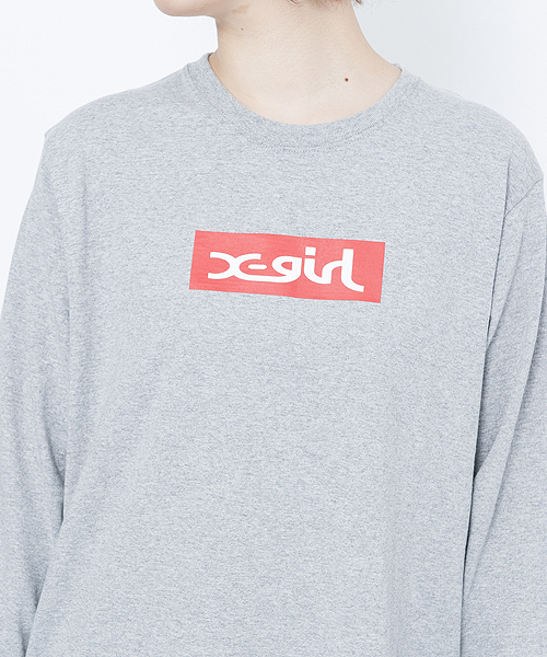 X-girl（エックスガール）の「BOX LOGO L/S TEE（Tシャツ/カットソー・レディース・ホワイト/ブラック/アッシュ・ONE SIZE）」の6枚目の写真