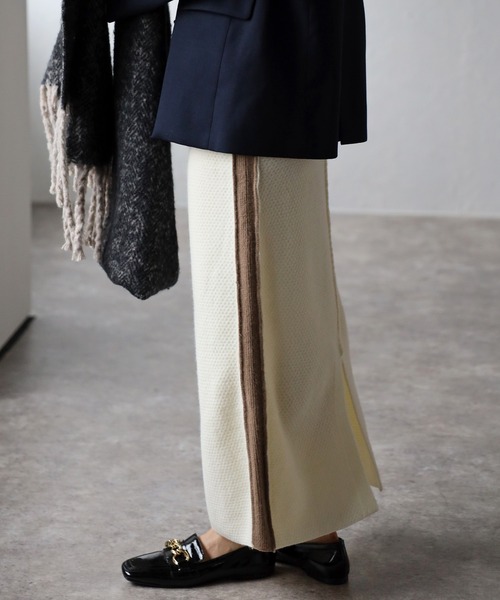 Bonjour Sagan（ボンジュールサガン）の「アルパカタッチ配色切替スカート（スカート・レディース・ベージュ/アイボリー・FREE）」の3枚目の写真