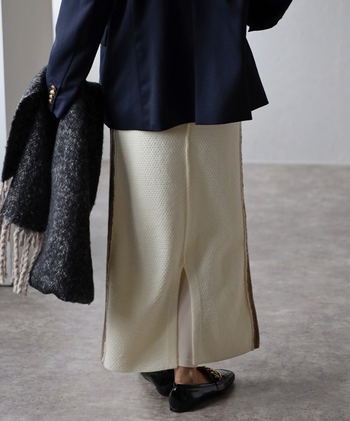 Bonjour Sagan（ボンジュールサガン）の「アルパカタッチ配色切替スカート（スカート・レディース・ベージュ/アイボリー・FREE）」の4枚目の写真