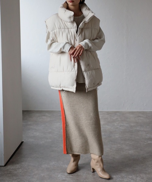 Bonjour Sagan（ボンジュールサガン）の「アルパカタッチ配色切替スカート（スカート・レディース・ベージュ/アイボリー・FREE）」の6枚目の写真