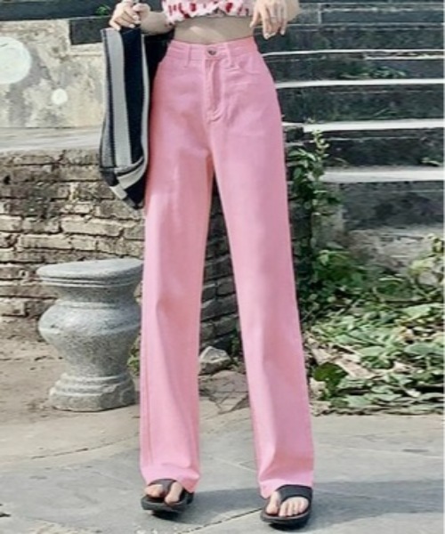 Burner（バーナー）の「【OKUOKU　0909】美シルエットハイウエストワイドデニムパンツ oku-bottom-660222498253-27（デニムパンツ・レディース・インディゴブルー/ミント/ブラック/ピンク/ライトブルー/アイボリー/チャコール/イエロー・L/S/M/XX-LARGE）」の8枚目の写真