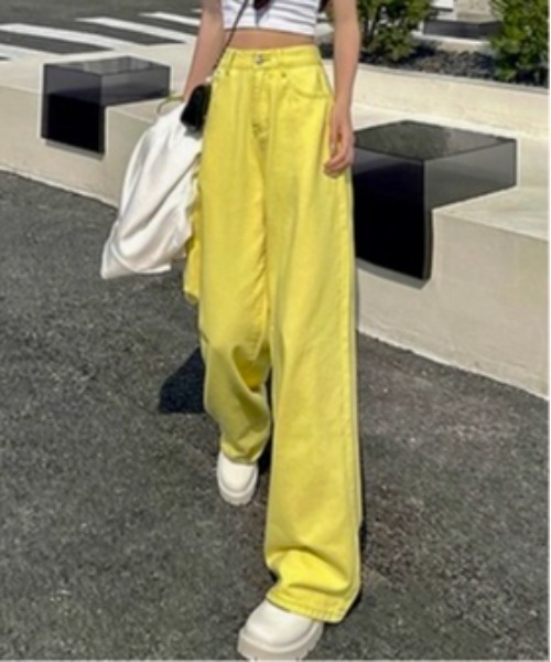 Burner（バーナー）の「【OKUOKU　0909】美シルエットハイウエストワイドデニムパンツ oku-bottom-660222498253-27（デニムパンツ・レディース・インディゴブルー/ミント/ブラック/ピンク/ライトブルー/アイボリー/チャコール/イエロー・L/S/M/XX-LARGE）」の7枚目の写真