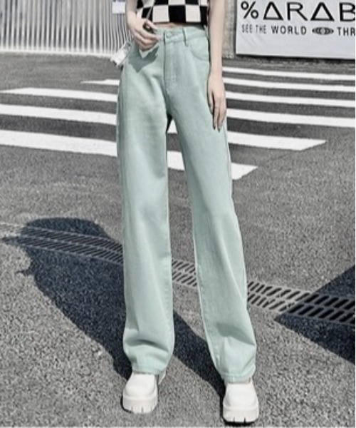 Burner（バーナー）の「【OKUOKU　0909】美シルエットハイウエストワイドデニムパンツ oku-bottom-660222498253-27（デニムパンツ・レディース・インディゴブルー/ミント/ブラック/ピンク/ライトブルー/アイボリー/チャコール/イエロー・L/S/M/XX-LARGE）」の4枚目の写真