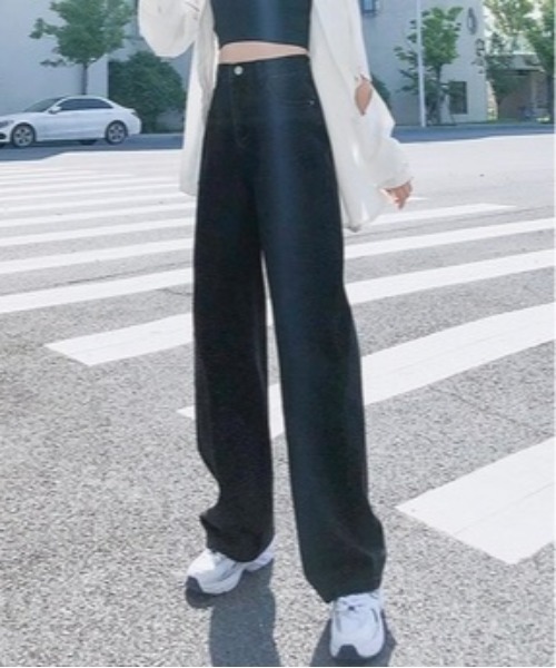 Burner（バーナー）の「【OKUOKU　0909】美シルエットハイウエストワイドデニムパンツ oku-bottom-660222498253-27（デニムパンツ・レディース・インディゴブルー/ミント/ブラック/ピンク/ライトブルー/アイボリー/チャコール/イエロー・L/S/M/XX-LARGE）」の9枚目の写真