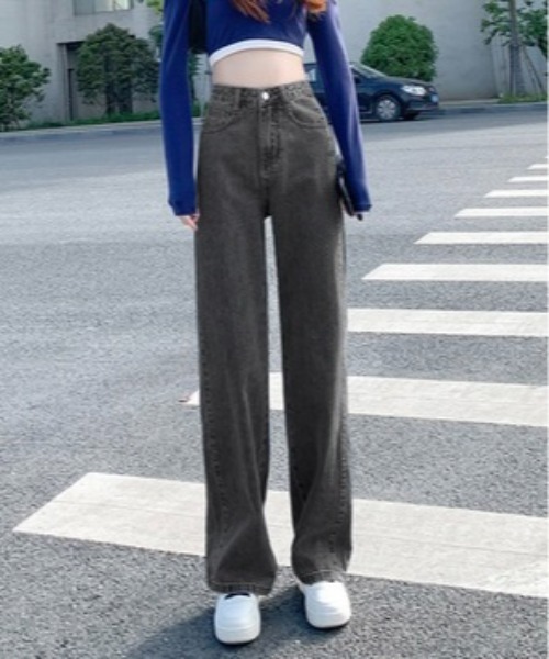 Burner（バーナー）の「【OKUOKU　0909】美シルエットハイウエストワイドデニムパンツ oku-bottom-660222498253-27（デニムパンツ・レディース・インディゴブルー/ミント/ブラック/ピンク/ライトブルー/アイボリー/チャコール/イエロー・L/S/M/XX-LARGE）」の10枚目の写真