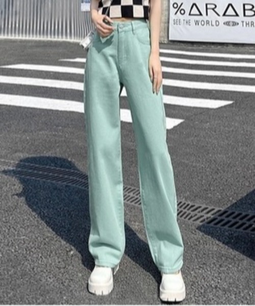 Burner（バーナー）の「【OKUOKU　0909】美シルエットハイウエストワイドデニムパンツ oku-bottom-660222498253-27（デニムパンツ・レディース・インディゴブルー/ミント/ブラック/ピンク/ライトブルー/アイボリー/チャコール/イエロー・L/S/M/XX-LARGE）」の12枚目の写真