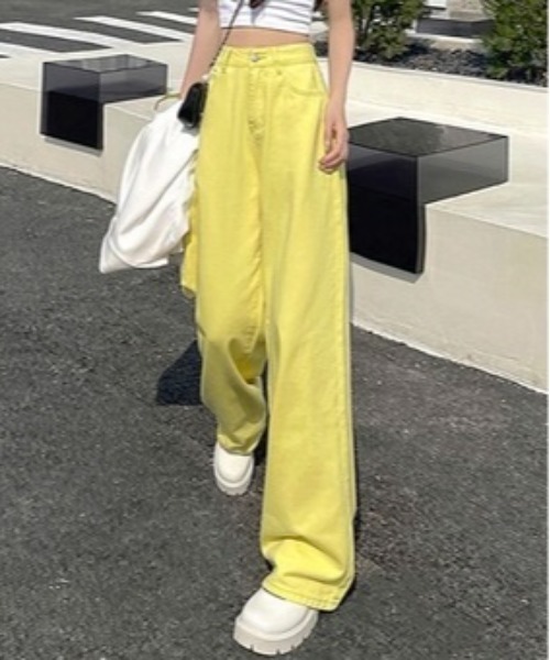 Burner（バーナー）の「【OKUOKU　0909】美シルエットハイウエストワイドデニムパンツ oku-bottom-660222498253-27（デニムパンツ・レディース・インディゴブルー/ミント/ブラック/ピンク/ライトブルー/アイボリー/チャコール/イエロー・L/S/M/XX-LARGE）」の15枚目の写真