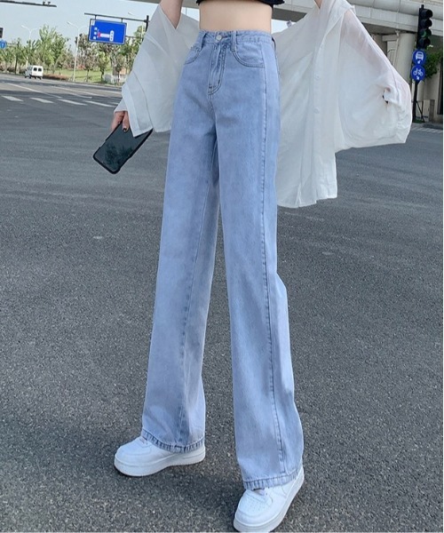 Burner（バーナー）の「【OKUOKU　0909】美シルエットハイウエストワイドデニムパンツ oku-bottom-660222498253-27（デニムパンツ・レディース・インディゴブルー/ミント/ブラック/ピンク/ライトブルー/アイボリー/チャコール/イエロー・L/S/M/XX-LARGE）」の17枚目の写真