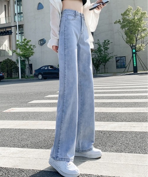 Burner（バーナー）の「【OKUOKU　0909】美シルエットハイウエストワイドデニムパンツ oku-bottom-660222498253-27（デニムパンツ・レディース・インディゴブルー/ミント/ブラック/ピンク/ライトブルー/アイボリー/チャコール/イエロー・L/S/M/XX-LARGE）」の18枚目の写真