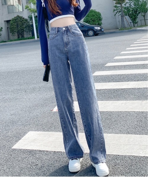 Burner（バーナー）の「【OKUOKU　0909】美シルエットハイウエストワイドデニムパンツ oku-bottom-660222498253-27（デニムパンツ・レディース・インディゴブルー/ミント/ブラック/ピンク/ライトブルー/アイボリー/チャコール/イエロー・L/S/M/XX-LARGE）」の22枚目の写真