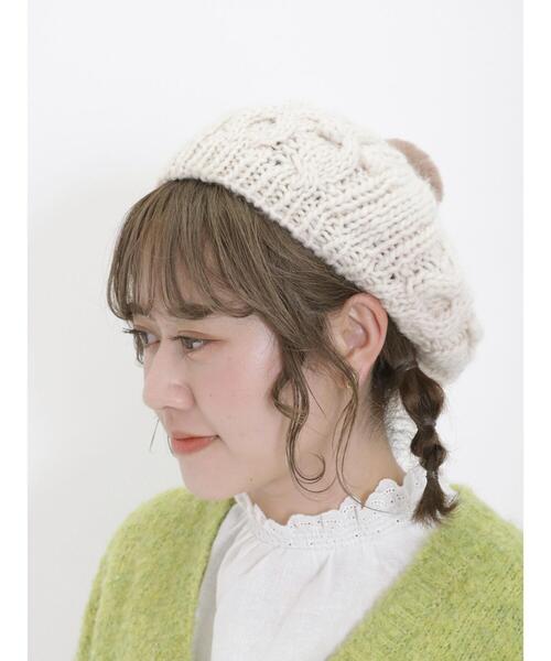 Samansa Mos2(サマンサ モスモス)の「ぽんぽん付ニットベレー(ハット・レディース・モカ/ブラック/オフホワイト・F)」の2枚目の写真