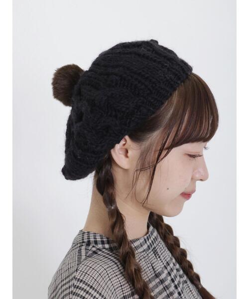 Samansa Mos2(サマンサ モスモス)の「ぽんぽん付ニットベレー(ハット・レディース・モカ/ブラック/オフホワイト・F)」の4枚目の写真