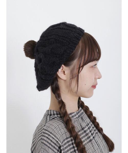 Samansa Mos2(サマンサ モスモス)の「ぽんぽん付ニットベレー(ハット・レディース・モカ/ブラック/オフホワイト・F)」の5枚目の写真