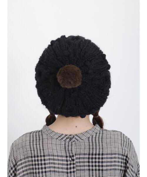 Samansa Mos2(サマンサ モスモス)の「ぽんぽん付ニットベレー(ハット・レディース・モカ/ブラック/オフホワイト・F)」の6枚目の写真