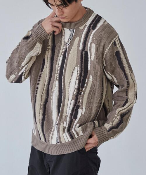 coen(コーエン)の「ルーズシルエットヴィンテージライクジャガード柄ニットプルオーバー(ニット/セーター・メンズ・オフホワイト/ベージュ/ブラック・S/M/L/XL)」の1枚目の写真