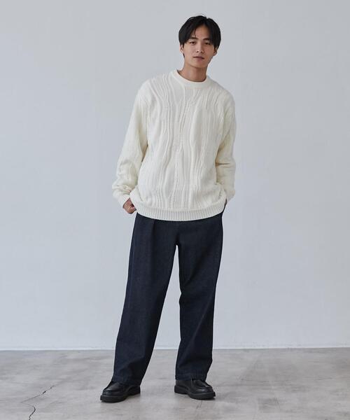 coen(コーエン)の「ルーズシルエットヴィンテージライクジャガード柄ニットプルオーバー(ニット/セーター・メンズ・オフホワイト/ベージュ/ブラック・S/M/L/XL)」の4枚目の写真