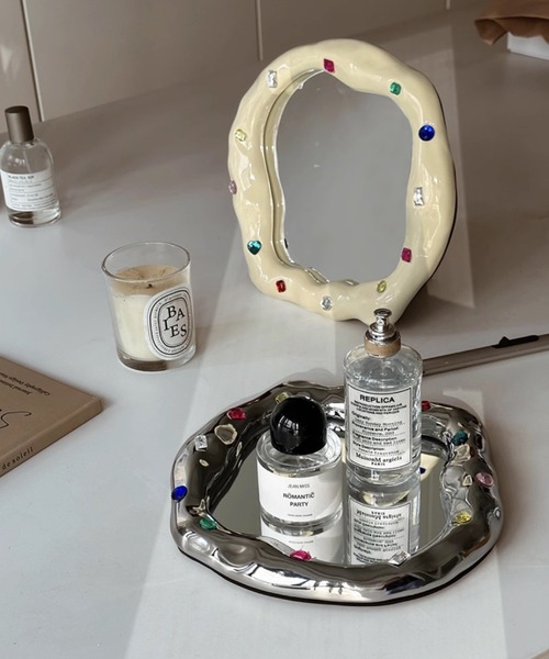 Made in I(メイドインアイ)の「STONE JEWELRY DECORATION MIRROR(ミラー・レディース・アイボリー/シルバー・FREE)」の18枚目の写真