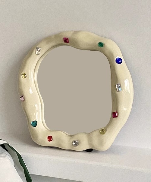 Made in I(メイドインアイ)の「STONE JEWELRY DECORATION MIRROR(ミラー・レディース・アイボリー/シルバー・FREE)」の7枚目の写真