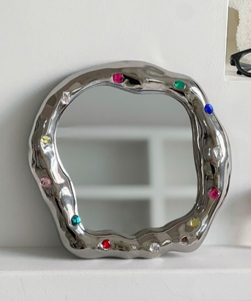 Made in I(メイドインアイ)の「STONE JEWELRY DECORATION MIRROR(ミラー・レディース・アイボリー/シルバー・FREE)」の17枚目の写真