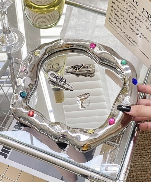 Made in I(メイドインアイ)の「STONE JEWELRY DECORATION MIRROR(ミラー・レディース・アイボリー/シルバー・FREE)」の12枚目の写真