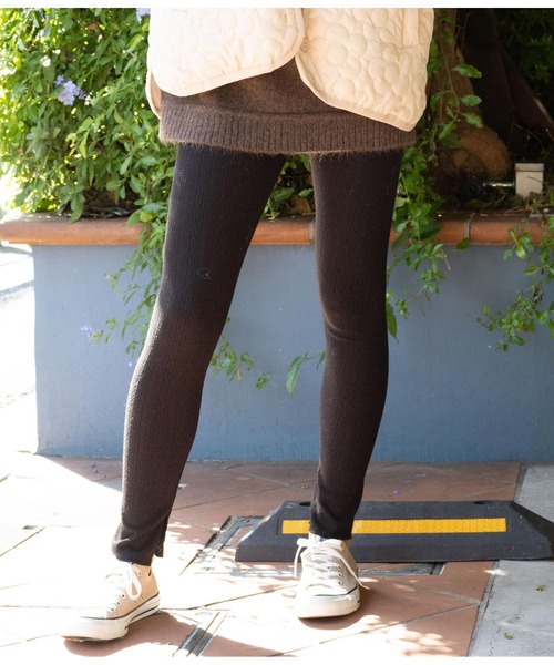 anap mimpi（アナップミンピ）の「インスリット 柄編み リブニットソー レギンス（レギンス/スパッツ・レディース・グレー/ブラック/モカ・FREE）」の2枚目の写真