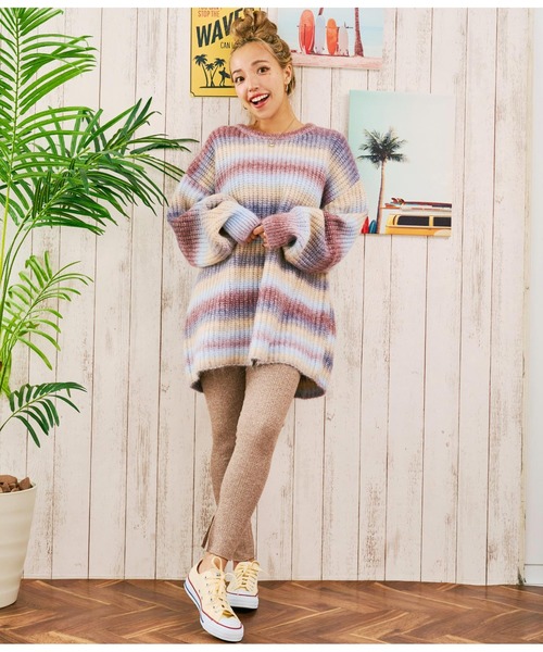 anap mimpi（アナップミンピ）の「インスリット 柄編み リブニットソー レギンス（レギンス/スパッツ・レディース・グレー/ブラック/モカ・FREE）」の16枚目の写真