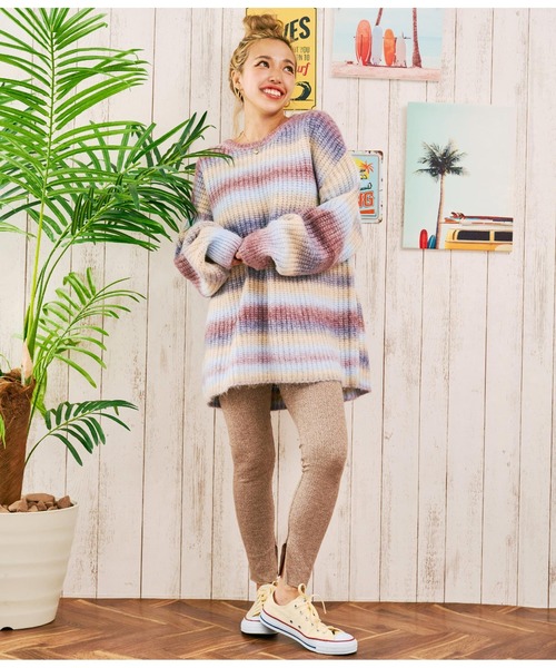 anap mimpi（アナップミンピ）の「インスリット 柄編み リブニットソー レギンス（レギンス/スパッツ・レディース・グレー/ブラック/モカ・FREE）」の15枚目の写真