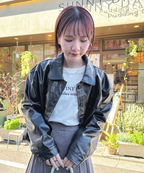 CLEA(クレア)の「フェイクレザーショートジャケット(ブルゾン・レディース・ブラック/ブラウン・FREE)」の10枚目の写真