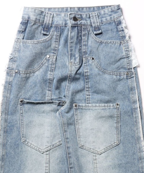 meJane（ミージェーン）の「サイドフリンジ リメイクライクワイドデニム（デニムパンツ・レディース・ブルー・S/L/M）」の8枚目の写真