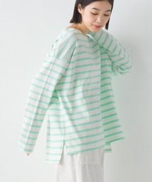 10番単ボーダーワイドシルエットスリット長袖Tシャツ