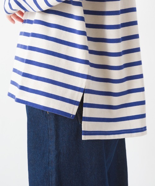 OMNES(オムネス)の「10番単ボーダーワイドシルエットスリット長袖Tシャツ(Tシャツ/カットソー・レディース・ホワイト系その他3/ホワイト系その他/ホワイト×ブラック/ホワイト系その他4/ホワイト系その他2/ネイビー×ホワイト/ブラウン系その他/ベージュ系その他・FREE)」の11枚目の写真