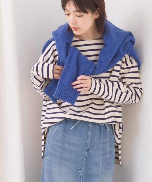 OMNES(オムネス)の「10番単ボーダーワイドシルエットスリット長袖Tシャツ(Tシャツ/カットソー・レディース・ホワイト系その他3/ホワイト系その他/ホワイト×ブラック/ホワイト系その他4/ホワイト系その他2/ネイビー×ホワイト/ブラウン系その他/ベージュ系その他・FREE)」の19枚目の写真