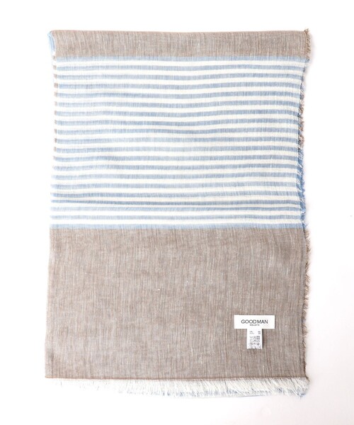 NOLLEY'S goodman(ノーリーズグッドマン)の「リネンコットンボーダーストール イタリア製 大判(ストール/ショール・メンズ・ブルー系その他/ネイビー・FREE)」の5枚目の写真