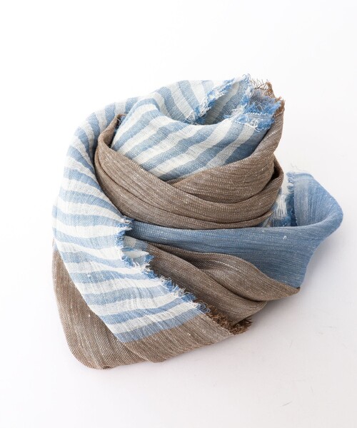 NOLLEY'S goodman(ノーリーズグッドマン)の「リネンコットンボーダーストール イタリア製 大判(ストール/ショール・メンズ・ブルー系その他/ネイビー・FREE)」の13枚目の写真