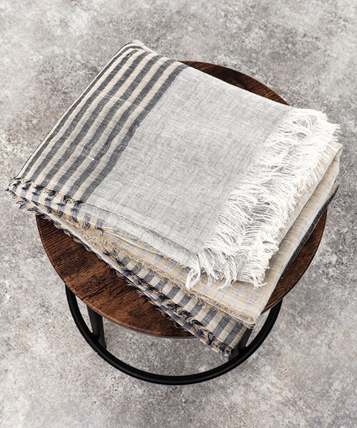 NOLLEY'S goodman(ノーリーズグッドマン)の「リネンコットンボーダーストール イタリア製 大判(ストール/ショール・メンズ・ブルー系その他/ネイビー・FREE)」の18枚目の写真