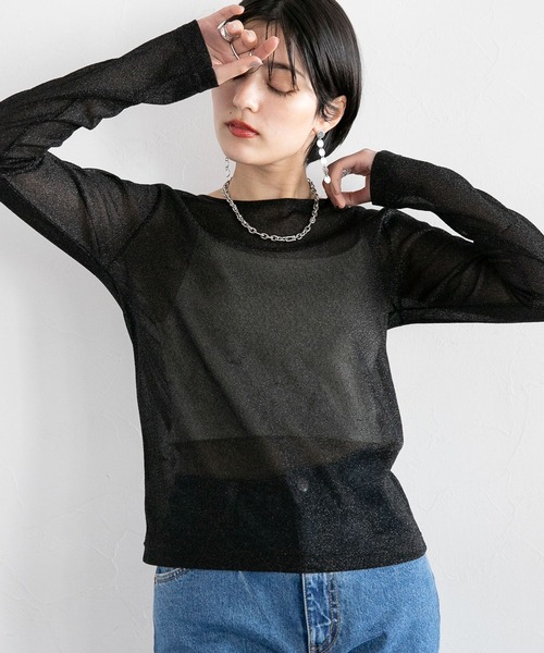 RAGEBLUE(レイジブルー)の「ラメシアークルーネックロンT/プルオーバートップス(Tシャツ/カットソー・レディース・ピンク/グレー/ブラック・FREE)」の1枚目の写真