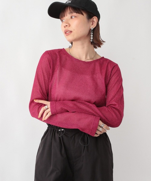 RAGEBLUE(レイジブルー)の「ラメシアークルーネックロンT/プルオーバートップス(Tシャツ/カットソー・レディース・ピンク/グレー/ブラック・FREE)」の4枚目の写真