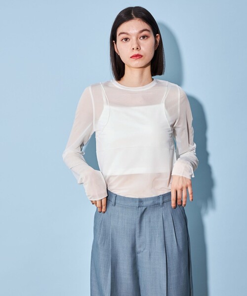 CITEN　フリンジキャミソール　ラメシアーユルトップ　フロントスリットTシャツ CITEN フリンジキャミソール ラメシアーユルトップ フロント