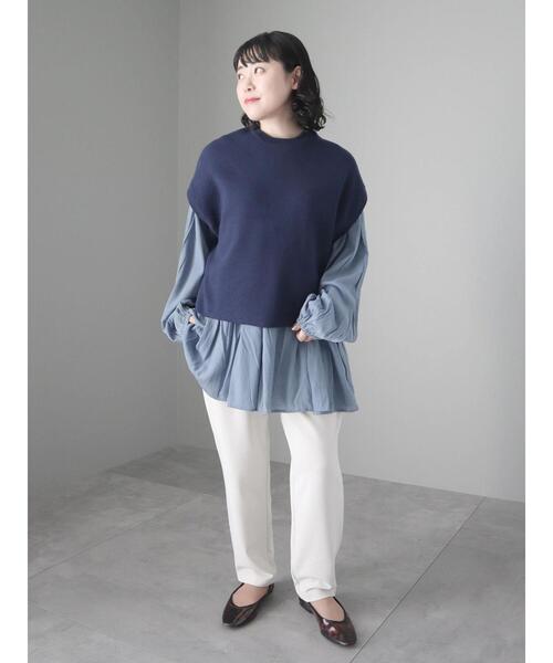 CRAFT STANDARD BOUTIQUE（クラフトスタンダードブティック）の「後リボン切替ギャザーチュニックブラウス（チュニック・レディース・ブルー/チャコールグレー/ライトベージュ・FREE）」の9枚目の写真