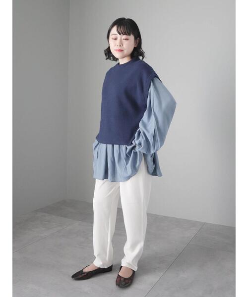 CRAFT STANDARD BOUTIQUE（クラフトスタンダードブティック）の「後リボン切替ギャザーチュニックブラウス（チュニック・レディース・ブルー/チャコールグレー/ライトベージュ・FREE）」の10枚目の写真