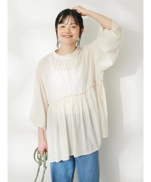 CRAFT STANDARD BOUTIQUE（クラフトスタンダードブティック）の「後リボン切替ギャザーチュニックブラウス（チュニック・レディース・ブルー/チャコールグレー/ライトベージュ・FREE）」の12枚目の写真
