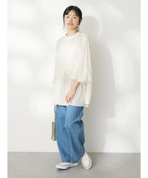 CRAFT STANDARD BOUTIQUE（クラフトスタンダードブティック）の「後リボン切替ギャザーチュニックブラウス（チュニック・レディース・ブルー/チャコールグレー/ライトベージュ・FREE）」の18枚目の写真