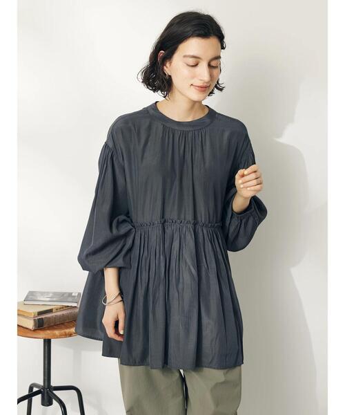 CRAFT STANDARD BOUTIQUE（クラフトスタンダードブティック）の「後リボン切替ギャザーチュニックブラウス（チュニック・レディース・ブルー/チャコールグレー/ライトベージュ・FREE）」の20枚目の写真